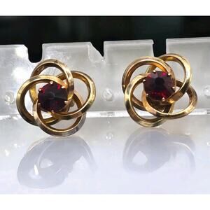 Vintage White Co Floral Earrings 1/20 12KT Gold Filled Filigree Red Rhinestones